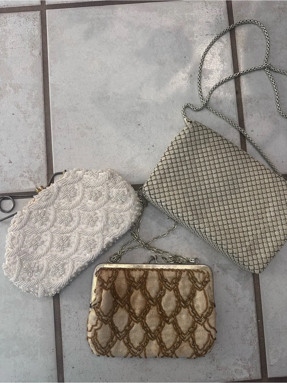 Vintage Three-Piece Women’s Evening Bag Set - Ivory, Cream, Champagne